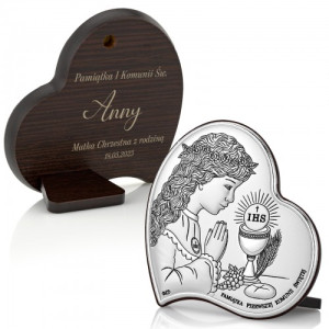 Obrazek komunijny srebrny z grawerem dla dziewczynki - Anielski dar