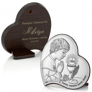 Obrazek komunijny srebrny z grawerem dla chłopca - Drogowskaz