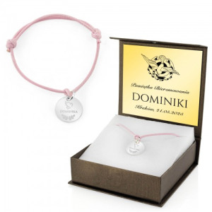 Bransoletka na sznurku srebrna 925 z grawerem na bierzmowanie - Boski dar