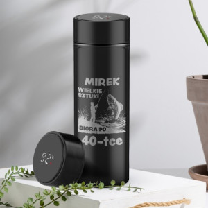 Kubek termiczny z termometrem i grawerem na 40 urodziny - Będzie branie