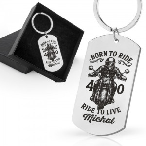 Nieśmiertelnik brelok z grawerem na 40 urodziny - Ride to live