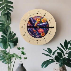 Zegar ścienny drewniany z nadrukiem na 25 urodziny - Styl i pasja