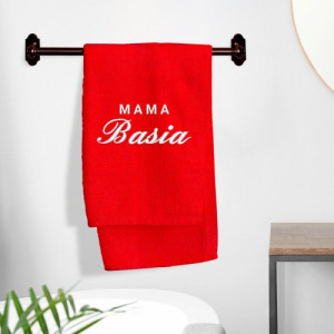 Ręcznik kąpielowy (70x140cm) z haftem czerwony dla mamy - Uścisk mamy