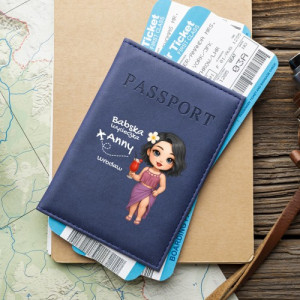 Etui na paszport granatowe z nadrukiem dla podróżniczki - Babska wycieczka