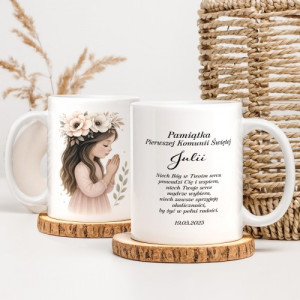 Kubek z nadrukiem na komunię dla dziewczynki - Wybór serca