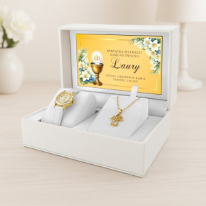Zestaw komunijny dla dziewczynki zegarek i naszyjnik - Perła wiary