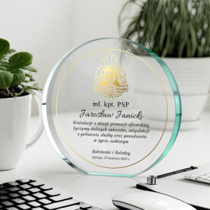 Statuetka szklana z nadrukiem dla strażaka - Oficer PSP