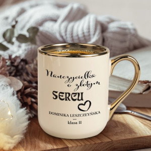 Kubek ze złotym uchem dla nauczycielki - Złote serce