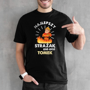 Koszulka czarna z nadrukiem dla strażaka Rozmiar M - Bohater OSP