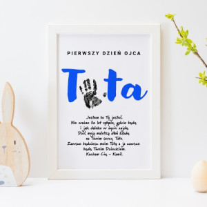 Plakat z odciskiem dłoni dziecka w ramce (20x30cm) dla taty - Ślad miłości