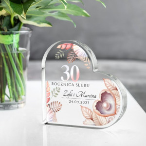 Statuetka szklana serce z nadrukiem na 30 rocznicę ślubu - Perła