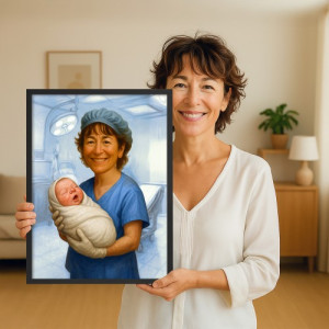 Plakat karykatura ze zdjęcia (30x40 cm) dla położnej - Bohaterka w akcji