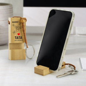 Stojak na telefon bambusowy z nadrukiem dla taty - Rodzinne wsparcie