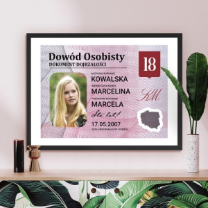 Plakat w ramce (30x40) na 18 urodziny - Dowodzik