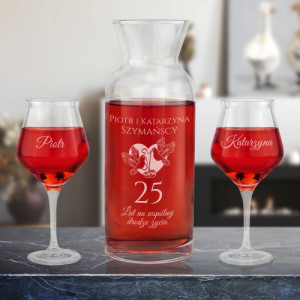 Karafka do wina z grawerem i kieliszki na 25 rocznicę ślubu - Wspólna droga