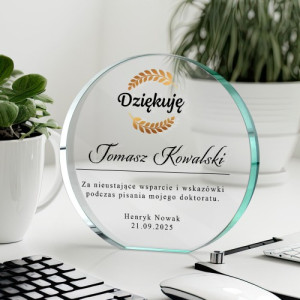 Statuetka szklana z nadrukiem dla promotora - Podziękowanie