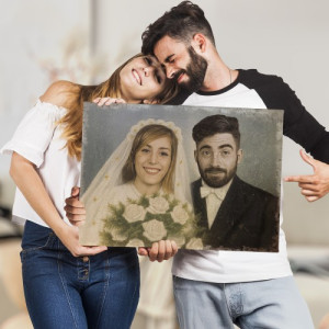Monidło ślubne ze zdjęcia (50x70 cm) dla pary młodej - Nasza bajka
