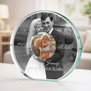 Statuetka szklana ze zdjęciami na 40 rocznicę ślubu - Szklana historia