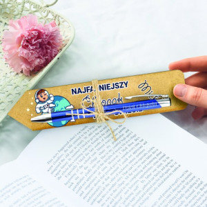 Zakładka do książki z nadrukiem i długopis na Dzień Chłopaka - Czytelnicze duo