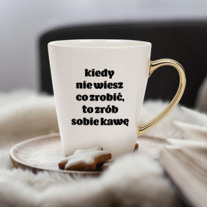 Kubek do kawy ze złotym uchem i nadrukiem - Kawowy czas
