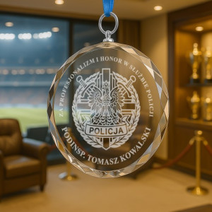 Medal szklany w etui z grawerem dla policjanta - Tarcza honoru