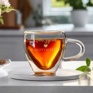 Szklanka termiczna z uchem i złotym nadrukiem dla nauczyciela - Złoty pedagog