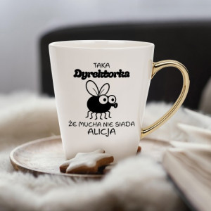 Kubek do kawy ze złotym uchem i nadrukiem dla dyrektorki - Moc władzy