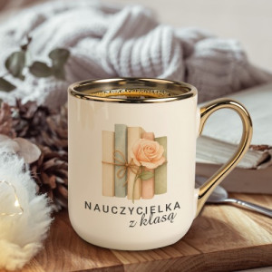 Kubek ze złotym uchem z nadrukiem dla nauczycielki - Jej klasa