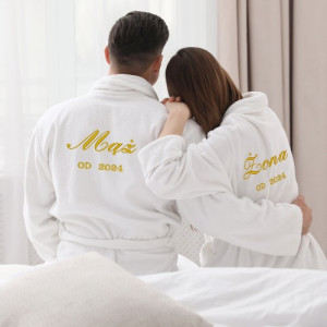 Szlafroki dla pary z haftem na rocznicę - Mąż i Żona