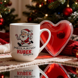 Kubek z nadrukiem i ogrzewacz do rąk serce na mikołajki dla niego - Zimowy duet