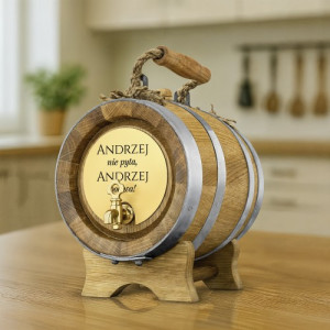 Beczka dębowa na alkohol 3l prezent dla Andrzeja z grawerem - Polewaj