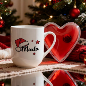 Kubek z nadrukiem i ogrzewacz do rąk serce na mikołajki dla niej - Mikołajkowy urok