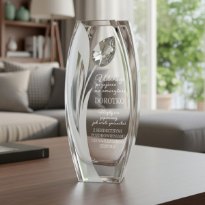 Wazon dekoracyjny z kryształem i grawerem dla emerytki - Kryształowe wspomnienia