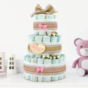 Tort z pampersów 3 z nadrukiem dla dziewczynki - Rustykalny