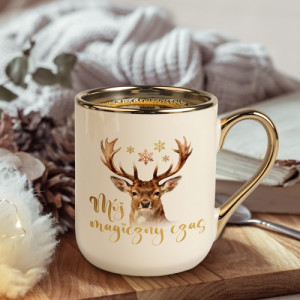 Kubek świąteczny ze złotym uchem i nadrukiem - Magiczny czas