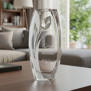 Wazon dekoracyjny z kryształem i grawerem własnej dedykacji - Klasyczna elegancja