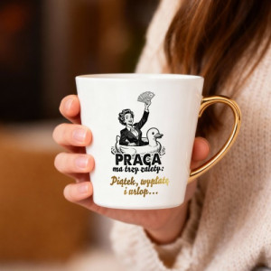 Kubek do kawy ze złotym uchem i nadrukiem dla pracownika - Trzy zalety