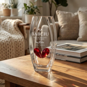 Wazon szklany z rubinowym sercem dla babci - Kwitnąca miłość