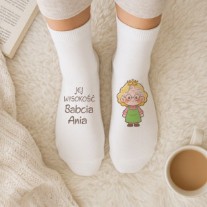 Śmieszne skarpetki damskie białe z nadrukiem dla babci - Najwyższa władza