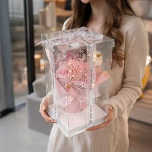 Flower box różowe kwiaty mydlane LED dla kobiety - Romantyczna fantazja