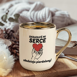 Kubek ze złotym uchem i nadrukiem dla narzeczonego - Złodziej serca