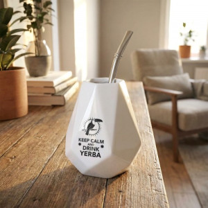 Kubek do Yerba Mate z nadrukiem i bombilla - Keep Calm