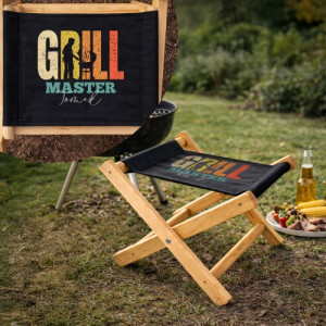 Taboret drewniany składany z nadrukiem dla niego - Grill master