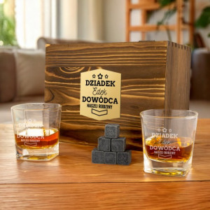 Szklanki do whisky z kamieniami w pudełku z grawerem dla dziadka - Dowódca rodziny