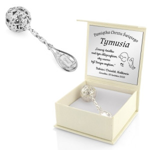 Srebrna grzechotka z grawerem na chrzest - Mały smyk