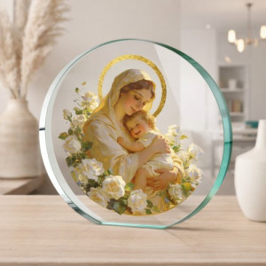 Obraz na szkle z motywem religijnym - Madonna z dzieciątkiem