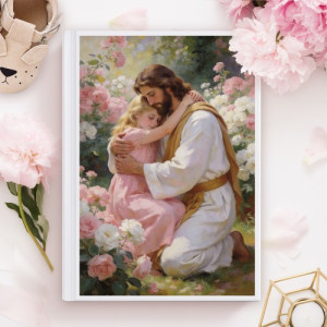Biblia dla dzieci z nadrukiem - Dziewczynka w objęciach Jezusa
