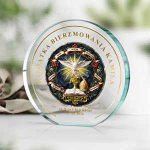 Statuetka szklana z nadrukiem na bierzmowanie dla niego - Dary Ducha Świętego