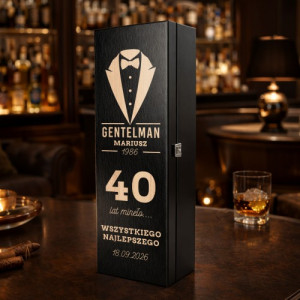 Skrzynka na alkohol czarna z grawerem na 40 urodziny dla niego - Gentelman
