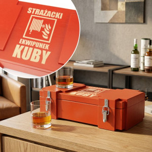 Skrzynka na alkohol ze szklankami i grawerem dla strażaka - Strażacki ekwipunek